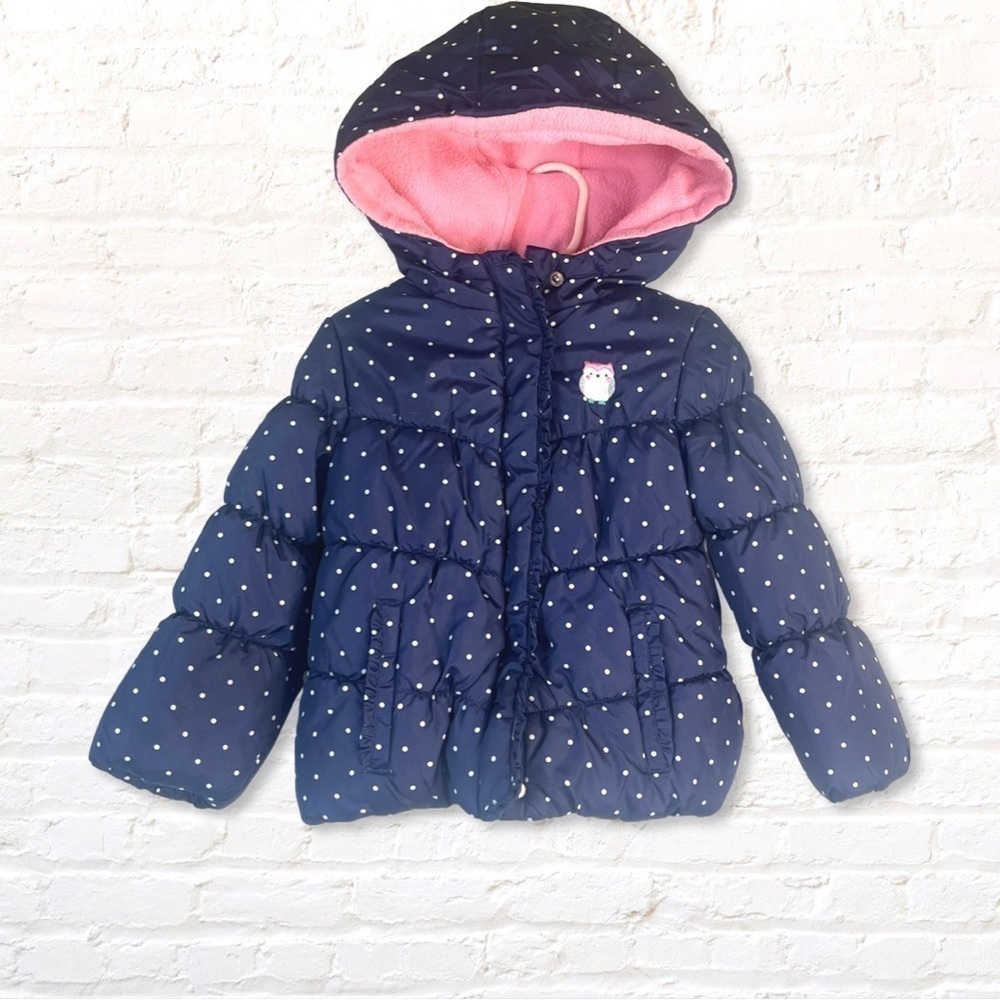 Carter's Girls Navy Polka Dot Fleece Lined Hooded Puffer 4T